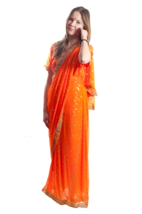 сари индийское оранжевое напрокат
