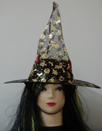 Шляпа Ведьмы черная с серебристыми тыковками.